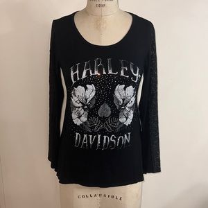 Harley-Davidson® Women's Illusion Embellished Scoop Neck Long Sleeve Tee Size M